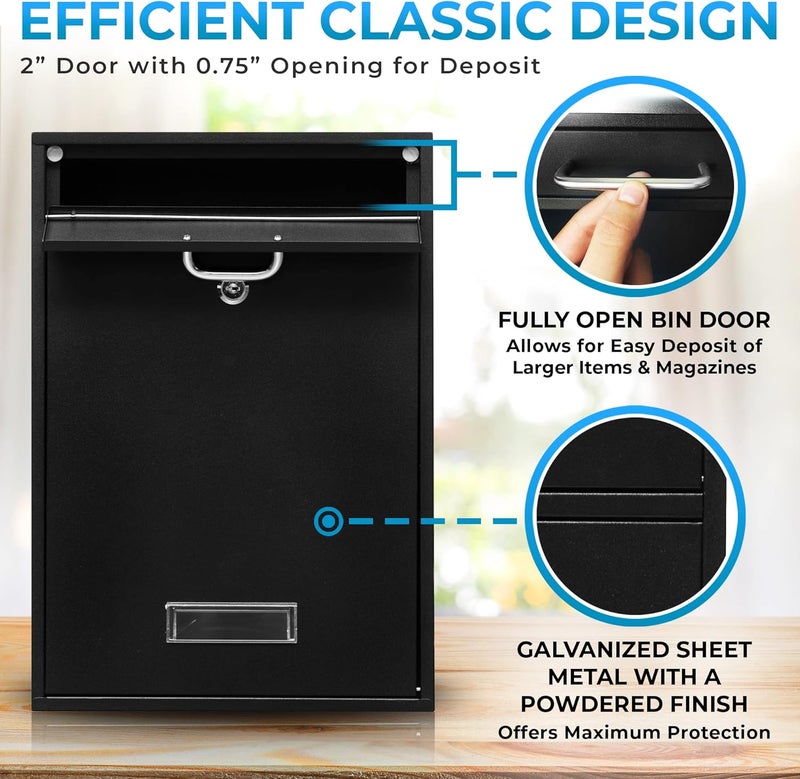 Yulli Wall Mounted Locking Vertical Dropbox Mailbox - Safe and Secure (Large) | Made with Galvanized Steel (Dark Gray) - Image 5